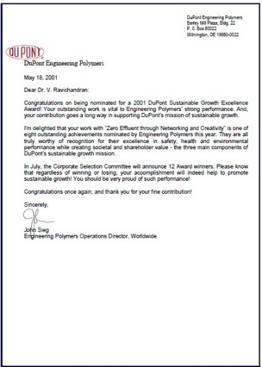 DuPont corporate sustainability letter 3